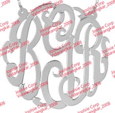 STERLING SILVER PERSONALIZED 3 INITIAL 1.5"  LARGE ROUND MONOGRAM  NECKLACE 