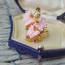 925 Sterling Silver Ring, Multi Gemstones, Spring Garden, Size N.5 US 7, Gold