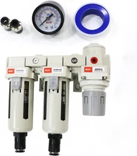 RIH Pneumatics 3/8'' NPT Auto Drain Compressed Air Double Filter & Regulator, Ai