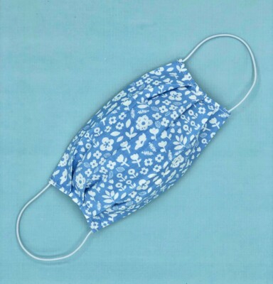 Cotton Face Mask With Filter Pockets Washable Handmade Blue Botanical Pattern
