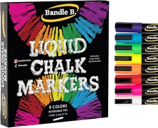 8 Vibrant Liquid Chalk Markers - Erasable, Reversible Tip, Glass/Chalkboard