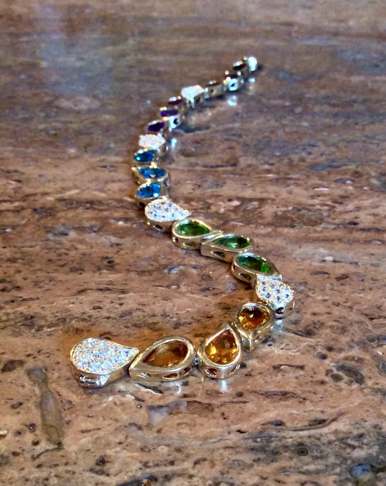 ESPECTACULAR PULSERA CON PATRÓN DE PAISLEY DE PIEDRAS PRECIOSAS MÚLTIPLES DE PLATA ESTERLINA DE 18 QUILATES RET $675 Foto 2 de 4