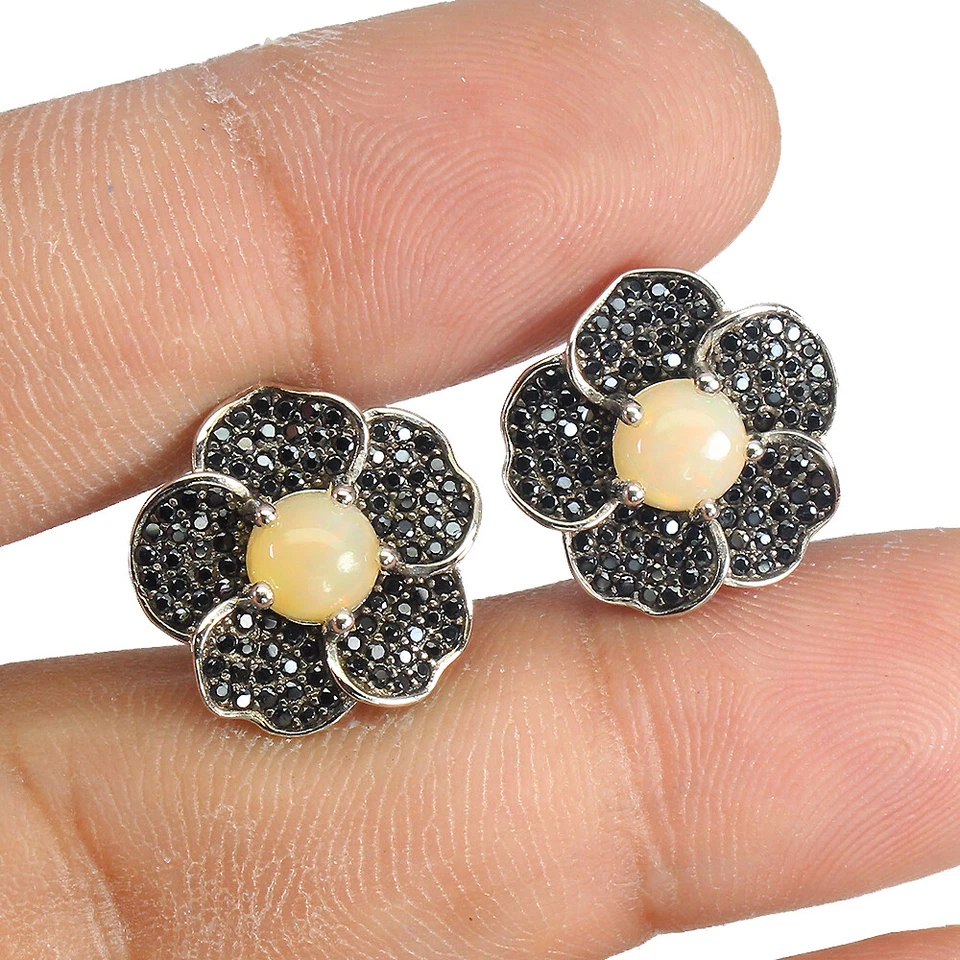 Pendientes de plata de ley 925 ovalados ópalo de fuego 6 mm espinela piedras preciosas naturales joyería Foto 2 de 4