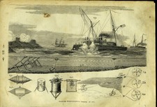 Torpedoes -- Undersea Means of Defense - Book Cutout 1870 - Woodblock Print