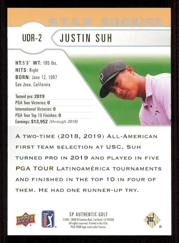 2021 SP Authentic Upper Deck Star Rookies #UDR2 Justin Suh - Image 2 of 2