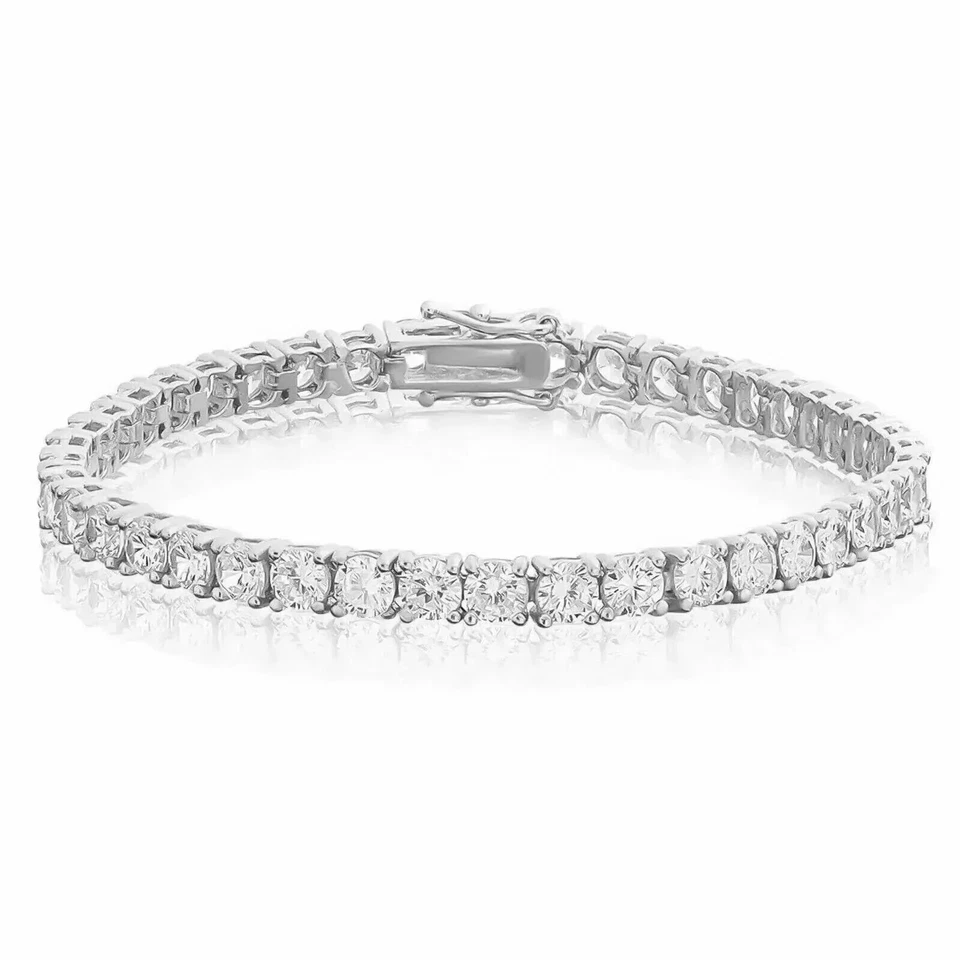 Brazalete de tenis de 7" de diamantes cultivados en laboratorio redondo TW de oro blanco de 14 k D VS