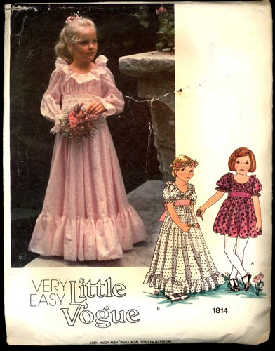 70er Mädchen Gr. 3 Br 22 sehr leicht Rüschen Maxikleid Vogue 1814 Muster Prärie - Bild 1 von 2