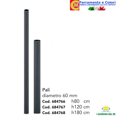 GIARDINI DEL RE Palo Nero Per Lampione Staffa ?60mm X H80/120/180cm Pezzi Di Ricambio Lampioni