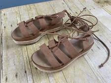 Soda Women’s Size 5.5 Tan Platform Calf Tie Strappy Sandel