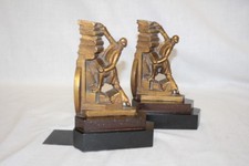Pair of BORGHESE Style MAN HOLDING UP FALLING BOOK TOWER Metal Overlay Bookends