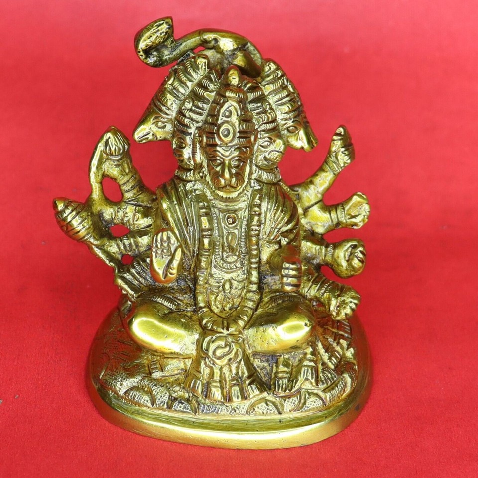 Handmade Panchmukhi Lord Hanuman Sculpture Figurine Brass Prayer Statue