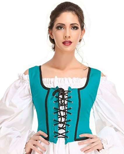 Cuerpo Medieval Mujer Pirata Renacimiento Cosplay Disfraz Reversible Campesin...