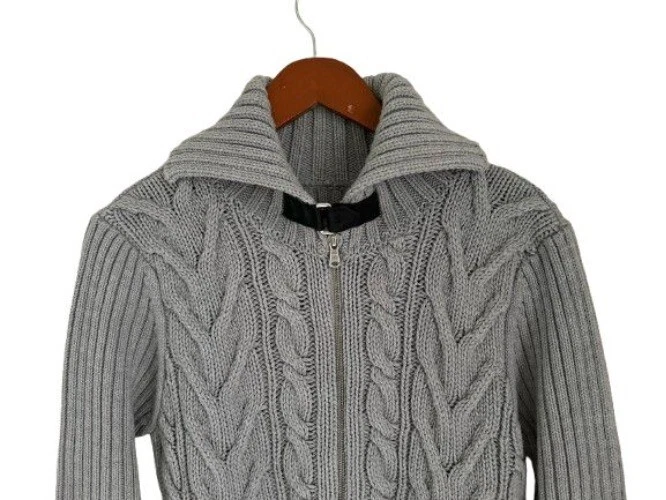 Cárdigan SISLEY Cremallera Completa Tejido con Cable Mezcla de Lana Gris Grueso Talla Med Foto 3 de 4