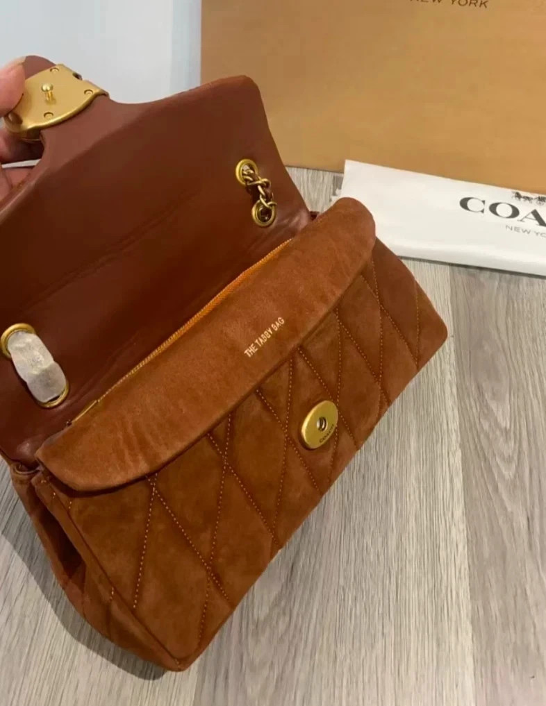 Coach Suede Tabby Shoulder Bag 26 Quilted Brass/Warm Brown CW620 NWT