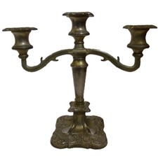 Vintage Ornate 3 Arm Brass Candelabra Candlestick 25cm Decorative Base