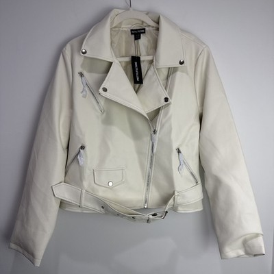 Pretty Little Things Faux Leather Zip Detail Biker Style Jacket beige Size 12