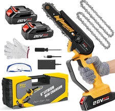 Mini Chainsaw 6-Inch with 2 Battery Powered Mini Electric Chain Saws Cordless H