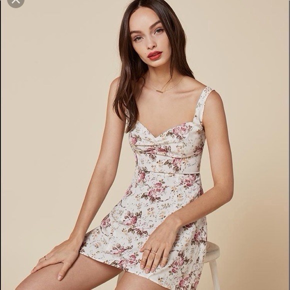 Reformation Floral Rose Print Mini Dress Boho Day Tea Size 6 US Party Event