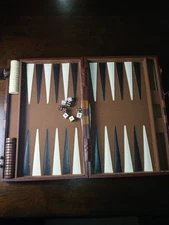 Backgammon Set Brown Vinyl, Travel Folding Case, Two-Tone