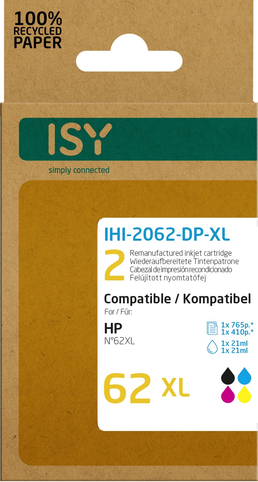 ISY IHI 2062-DP-XL Дополнительный рюкзак для HP 62XL Mehrfarbig C2P07AE 9890₽