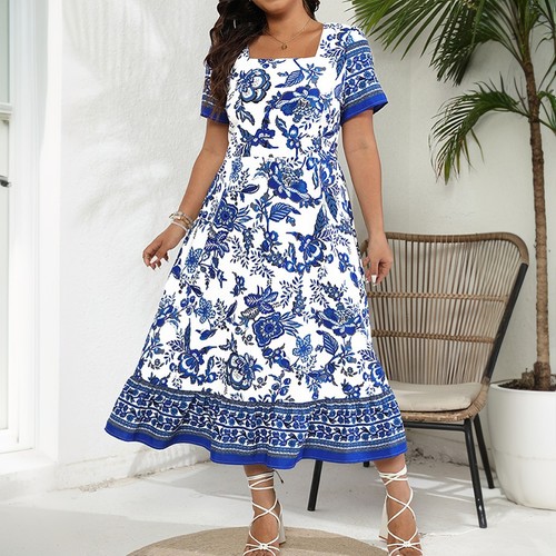 Plus Size Curvy Women Floral Dress Summer Holiday Beach Party Swing Sundress - Picture 83 of 117