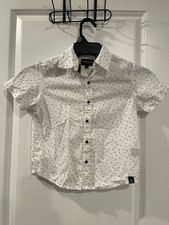 Kenneth Cole Short Sleeve Button Up Shirt Boys White With Blue 100 Cotton SZ 5