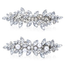 2Pcs Diamante Hair Clips for Women, Sparkly 1 count (Pack of 2), Silver 