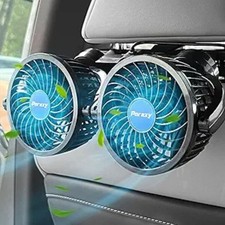 Car Fan, Dual Head Fans for Backseat for Kids, Headrest 360 Degree Rotatable Bac