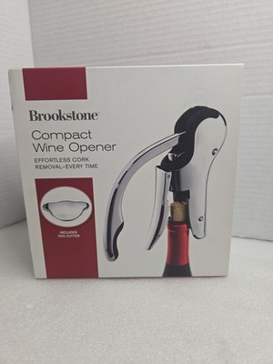 Brookstone Compact Wine Opener Effortless Corkscrew & Foil Cutter New Open Box