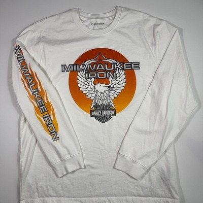 Harley Davidson Milwaukee Iron Long Sleeve Shirt White Flame Men's 2XL