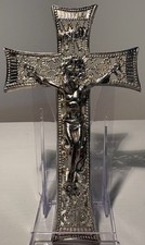  INRI Jesus Cross Crucifix Silver Tone Religious Wall Hanger 16cm