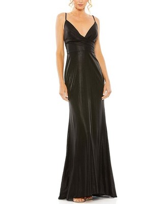 Mac Duggal Metallic Faux-Wrap A-Line Gown Women's Black 4