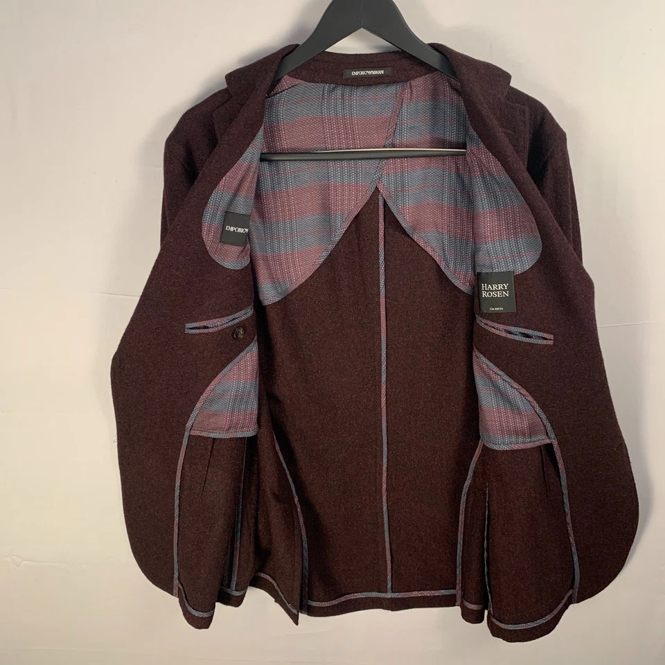 Abrigo deportivo Emporio Armani para hombre 54 chaqueta mezcla de lana borgoña mota 2 botones Foto 4 de 4