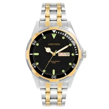 Armitron Men's Silver/Gold Black Dial Day Date Luminated Hand &Index Gift Box