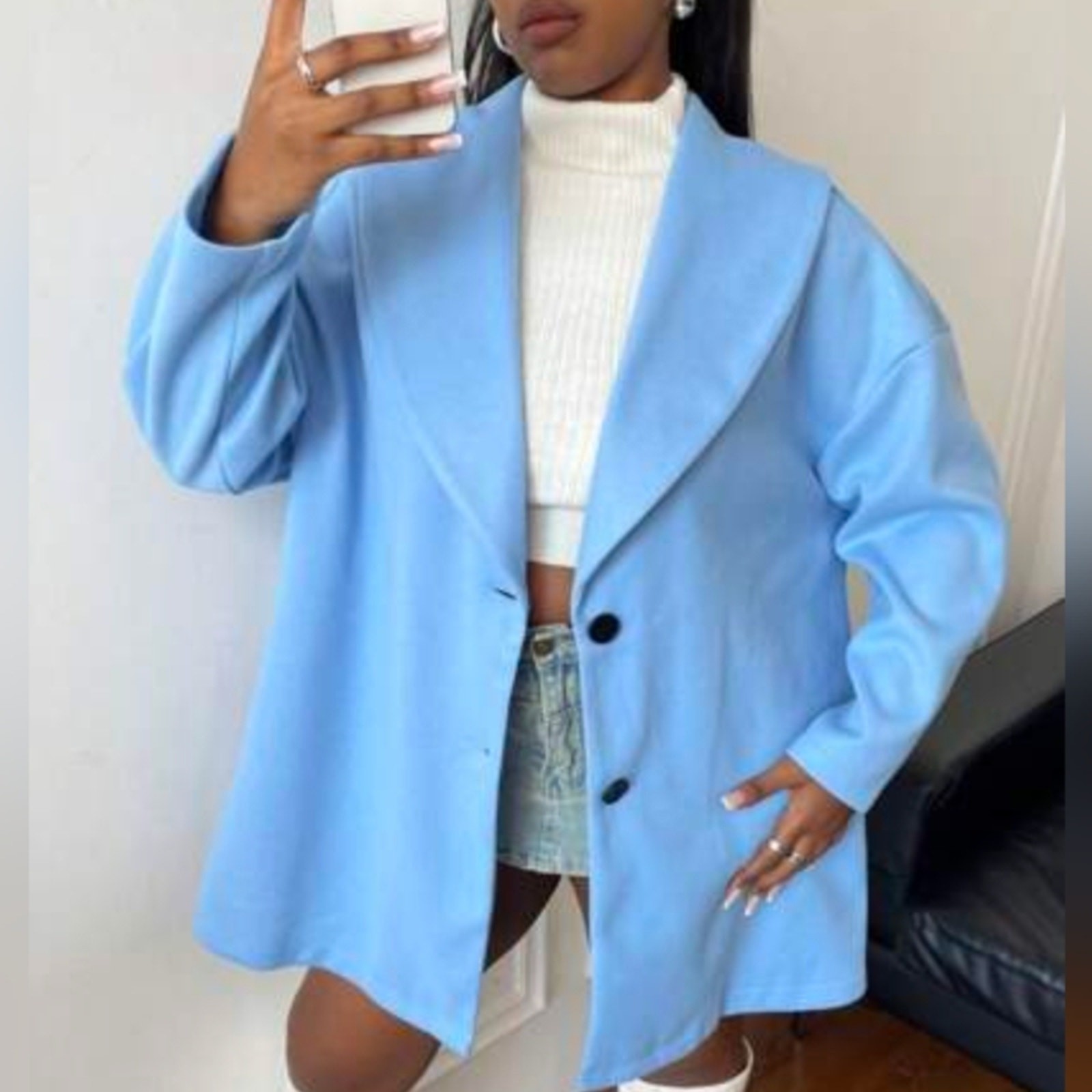 Women's Blue Oversized Coat Shein Plus Blue Coat
