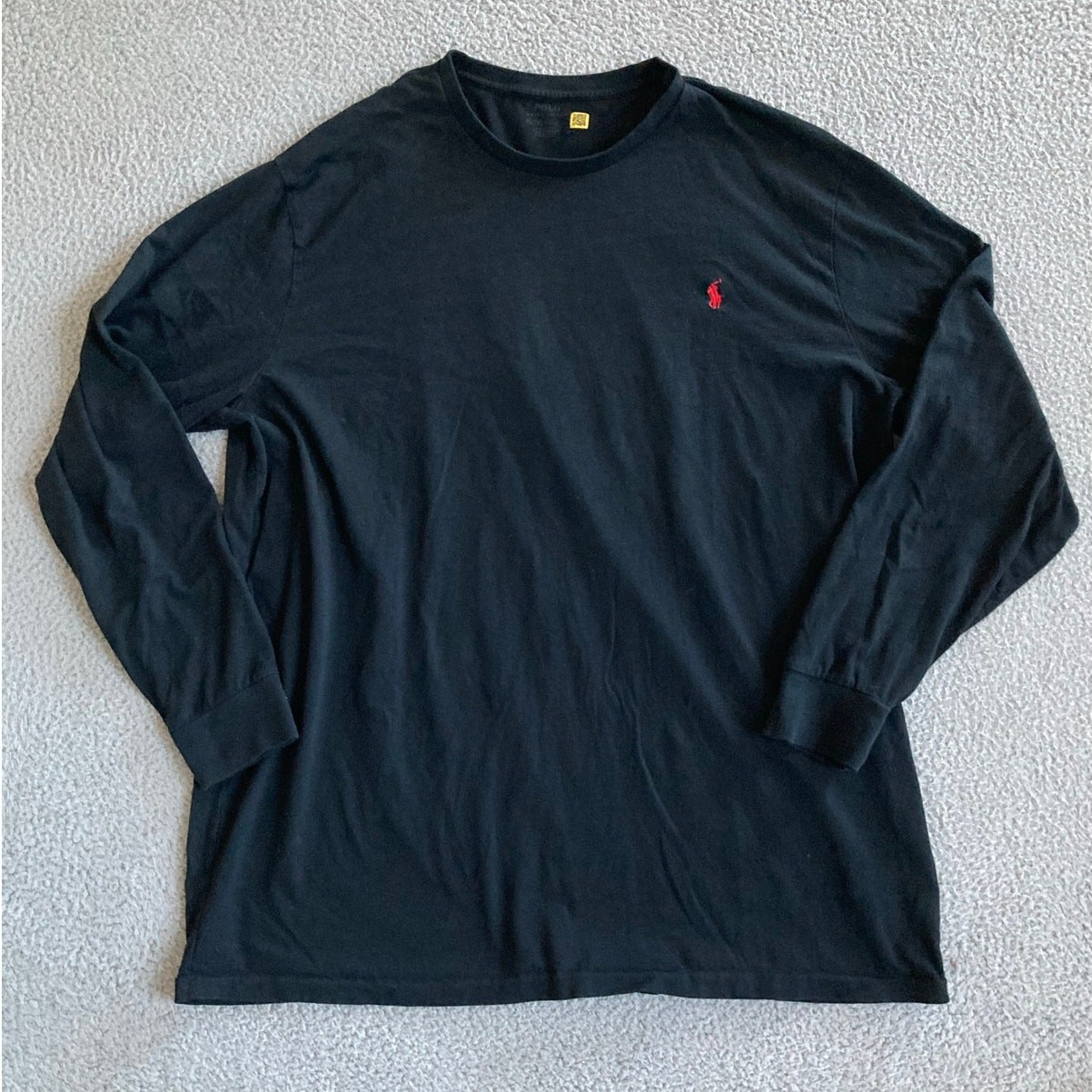 Polo Ralph Lauren camicia uomo 2XL girocollo manica lunga rosso pony nero jersey XXL