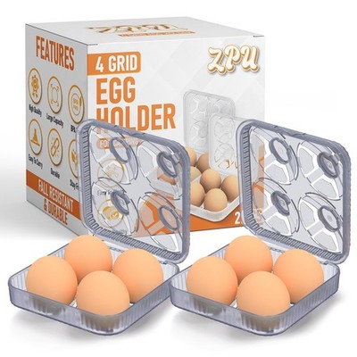 ZPU Egg Holder Camping, 2Pcs 4 Grid Egg Container, Plastic Egg Carrier for Ca...