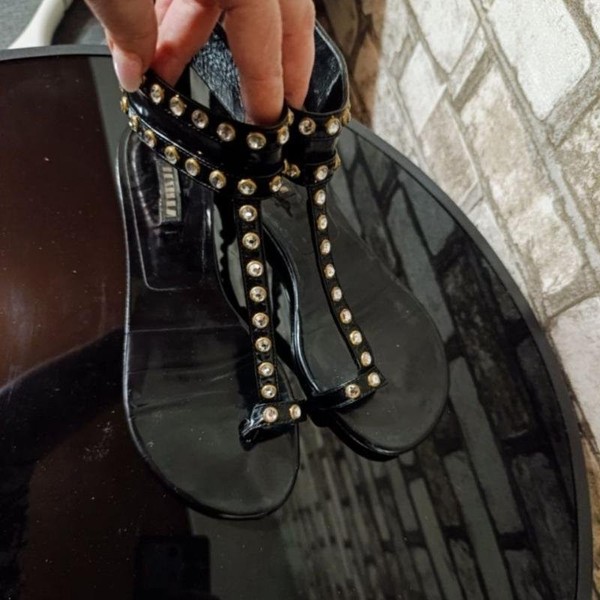 Women Le Silla Heels Black Leather 38 #A58N