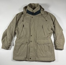 Baracuta Mens Hooded Parka Jacket Beige Green Size Medium Quilt Lined Field Coat