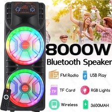 Dual 12'' Subwoofer Portable Bluetooth Speaker FM Heavy Bass Sound Karaoke W/Mic
