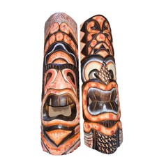 SET OF 2 20" TIKI MASK HAWAIIAN WALL ART ISLAND HOME DECOR TRIBAL BAR TROPICAL