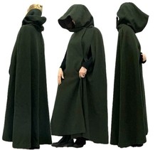Vintage 60s cape green wool Queen Of the Capes huge hood maxi medieval holiday