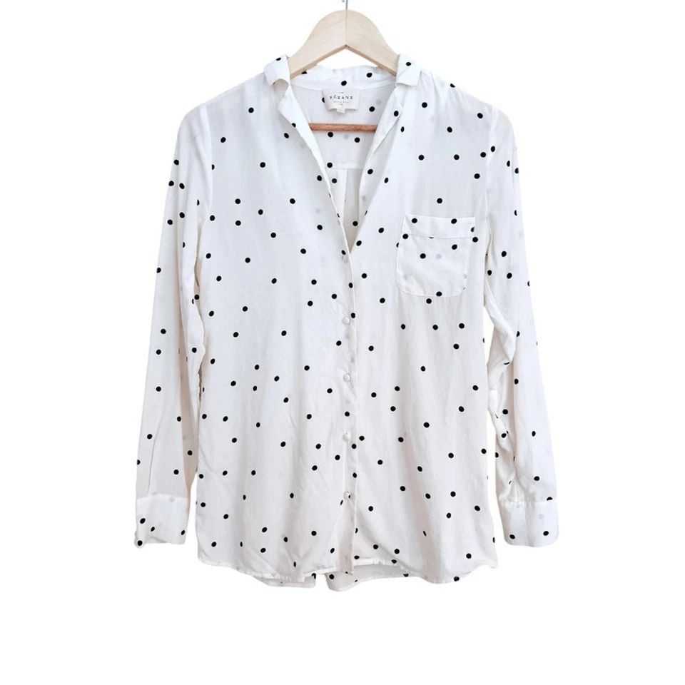 Blusa Sézane Seda Florence Crudo con Lunares Negros, Talla FR 34, US 2, XSmall Foto 4 de 4