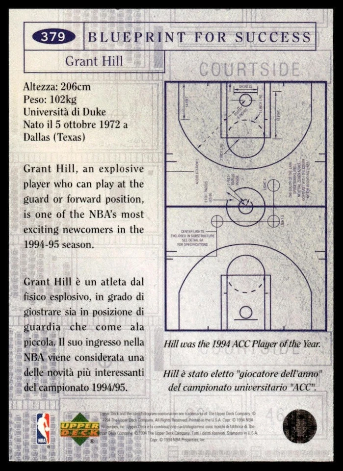 1994-95 Collector's Choice French #379 Grant Hill Gold Signature - Image 2 of 2