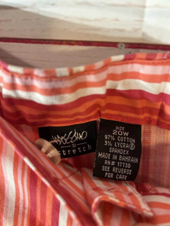 Mossimo Women’s Size 20 Stretch Pants red pink White Striped Flat front Cotton - Image 2 of 4