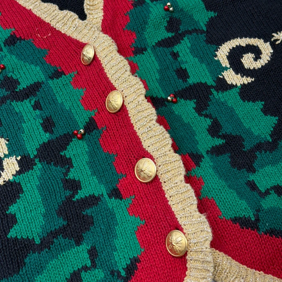Norton McNaughton Suéter Chaleco Navidad De Colección Vacaciones Talla M Negro Rojo Verde Dorado Foto 3 de 4