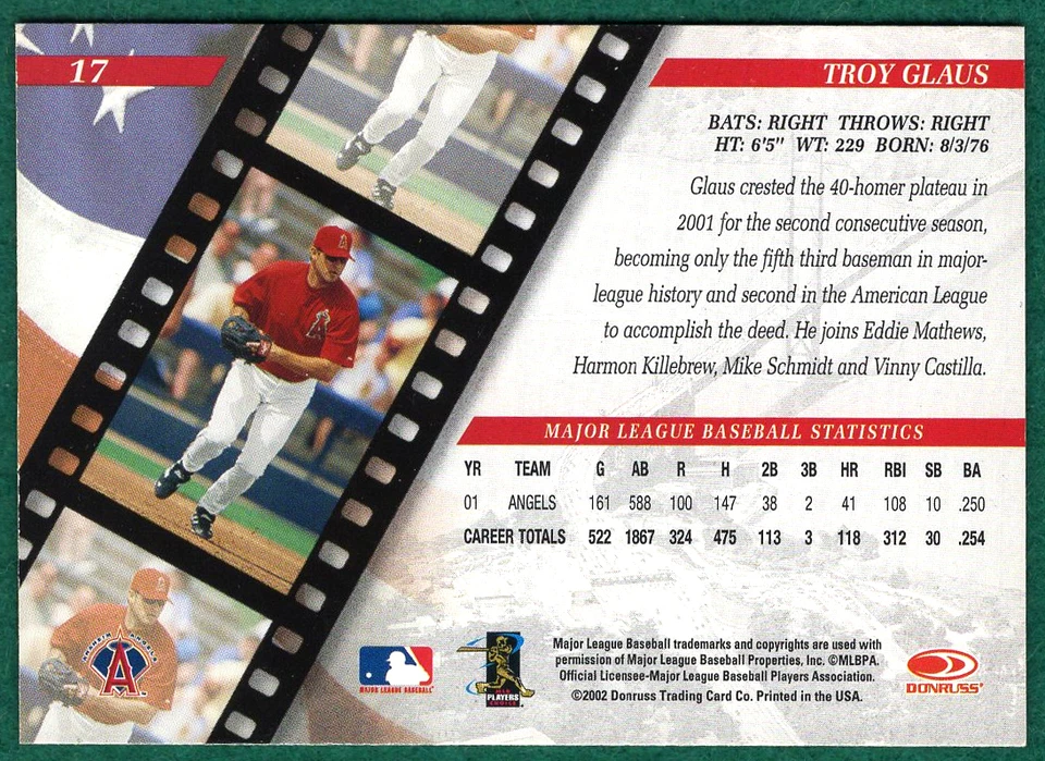 Troy Glaus -  2002 Donruss Studio #17 - Anaheim Angels Baseball Card - Image 3 of 3