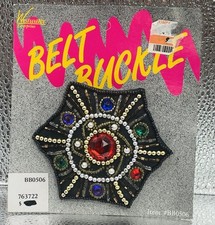 Vintage Black Velvet Belt Buckle Beaded Buckle Front