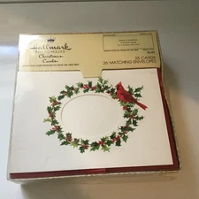 New Hallmark Holiday 25 Christmas Cards in Box w/ Photo Frame Insert Holly Red