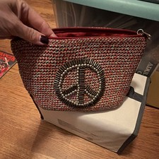 The Sak Red/Gray Beaded Peace Sign Zip Clutch...
